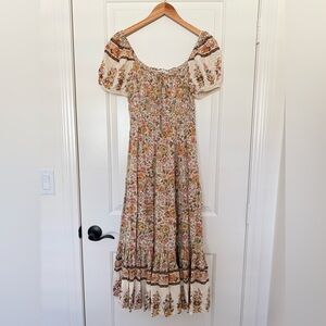 Anthropologie By The River Floral Smocked Boho Peasant Tiered Maxi Dress Small